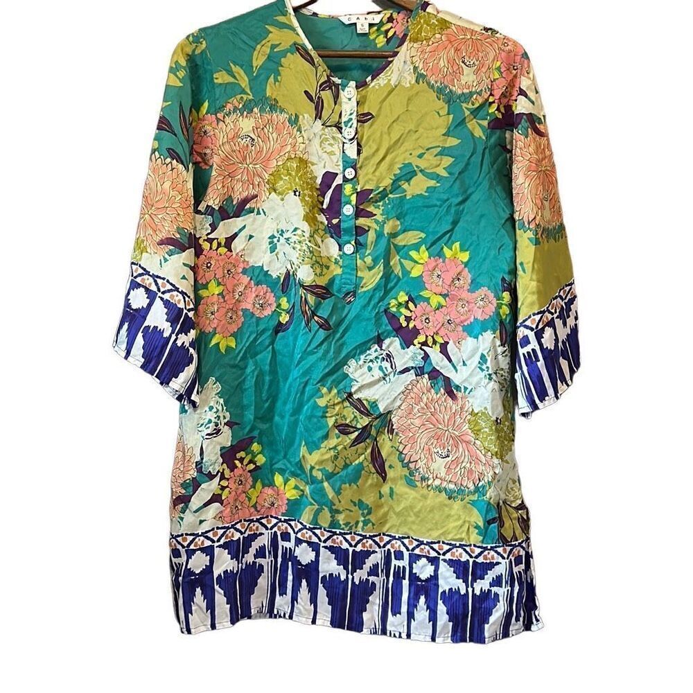 Cabi Floral Tunic Top Blouse Button Down‎ Multicolor Bohemian Women's